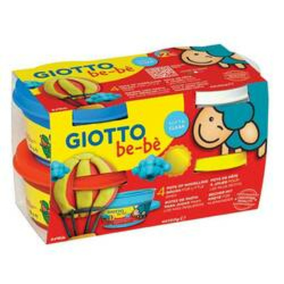 Plastilina standard, 4 culori(alb, albastru, rosu, galben) x 100 grame/borcan, GIOTTO be-be