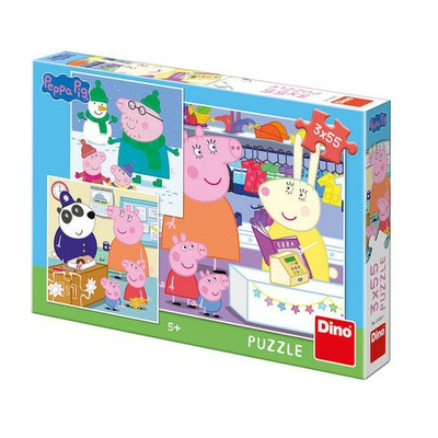 Puzzle 3 in 1 Purcelusa Peppa - Dupa-amiaza fericita (55 piese)