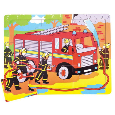 Puzzle incastru din lemn - Pompieri in misiune ( 9 piese)