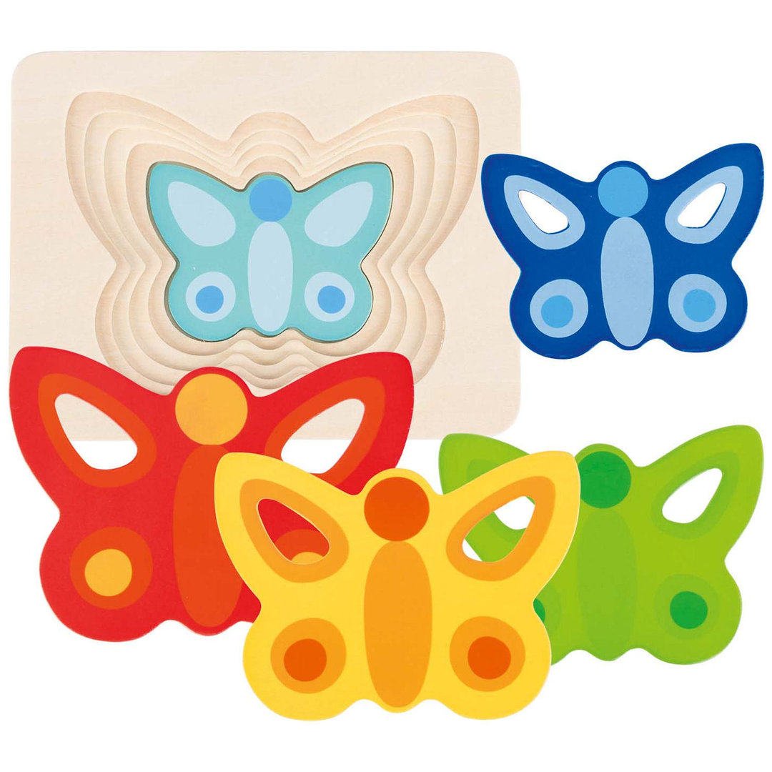 Puzzle stratificat fluturasi din lemn 5 piese