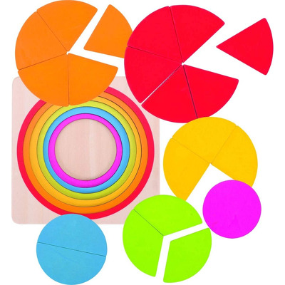 Puzzle stratificat fractii cercuri din lemn 21 piese