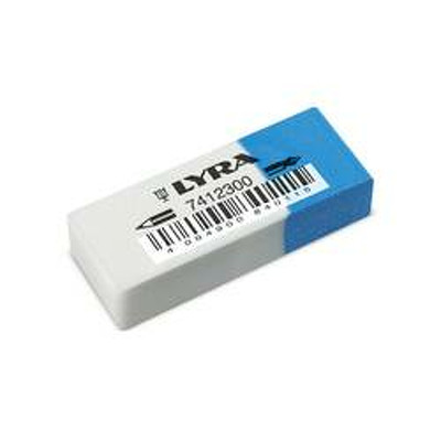 Radiera plastic LYRA, 50x19x12mm, pentru creion/cerneala, PVC free - alb/albastru