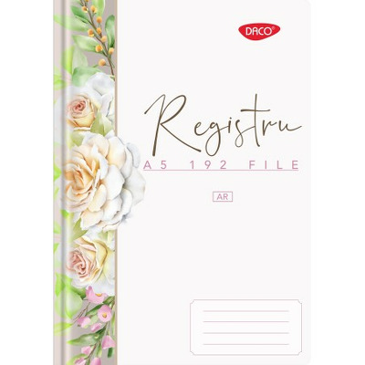 Registru A5 192 file, model floral alb RG5192DR