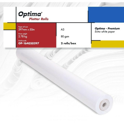 Rola plotter A3, 80gr, 297mm x 50m, 2 role/cutie, Optima Premium