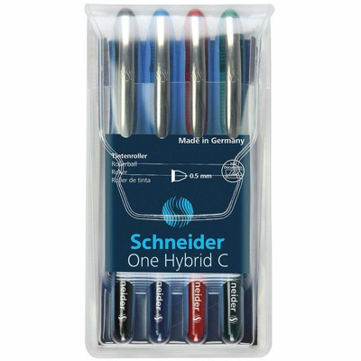 Roller cu cerneala Schneider One Hybrid C, ball point 0.5mm, 4 culori/set - (N,R,A,V)