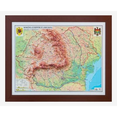 Romania si Republica Moldova. Harta fizica si administrativa model 3D, 600x470mm
