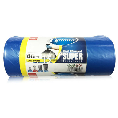 Saci menaj 60L, 15buc/rola, SANO Optima - albastri