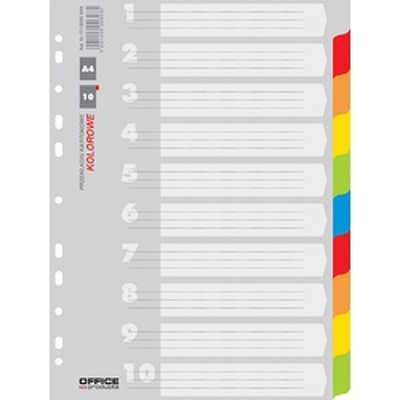 Separatoare carton color, A4, 170g/mp, 10 culori/set, Office Products