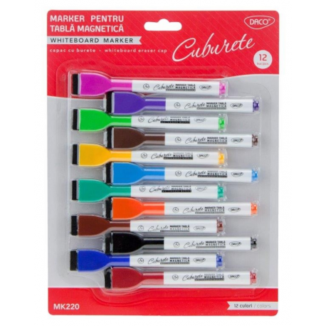 Set 12 marker pentru tabla magnetica cu burete 12