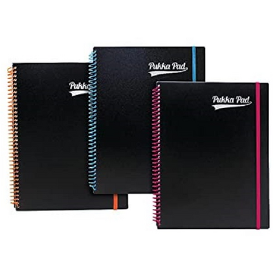Set 3 caiete cu spirala Pukka Pads PP Neon A4 200 pagini dictando, cu 4 perforatii pentru bilbioraft, portocaliu, albastru, roz