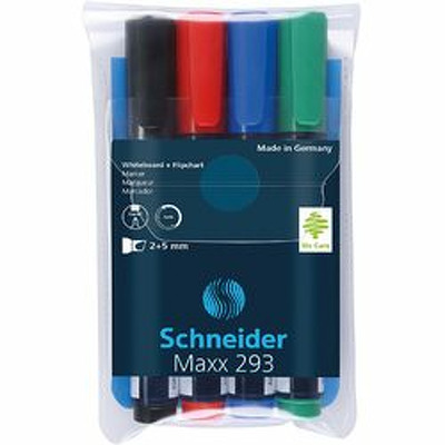 Set 4 markere Maxx 293 pentru tabla de scris flipchart cu varf tesit 2-5mm, 4 cul/set