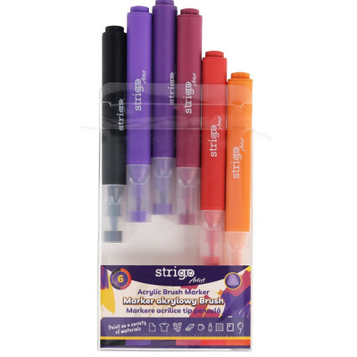 Set 6 markere acrilice tip pensula, 6 culori