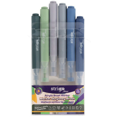 Set 6 markere acrilice  tip pensula, 6 culori