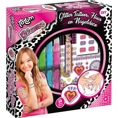 Set creativ pentru par, unghii si tatuaje