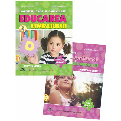Set de 2 caiete pentru gradinita NIVEL II (5-6 ani). Activitate matematica si cunoasterea mediului si Educarea limbajului, Editia 2021