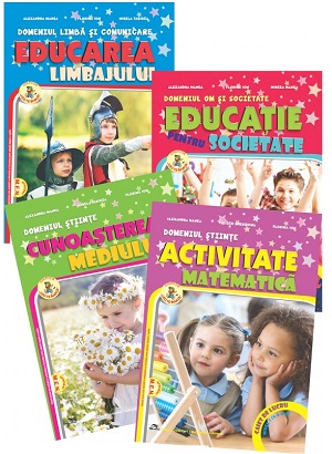 Set de 4 caiete pentru gradinita, nivel 4-5 ani. Domeniul, limba si comunicare, om si societate, stiinte. Delta Cart, editia 2021