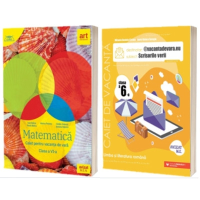 Set doua caiete pentru vacanta - matematica si limba romana, pentru clasa a VI-a