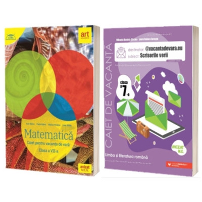 Set doua caiete pentru vacanta - matematica si limba romana, pentru clasa a VII-a