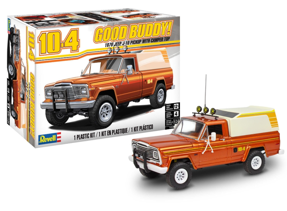 Set macheta Revell masina Jeep J-10 Pickup cu rulota. Kit constructie masina off-road clasica