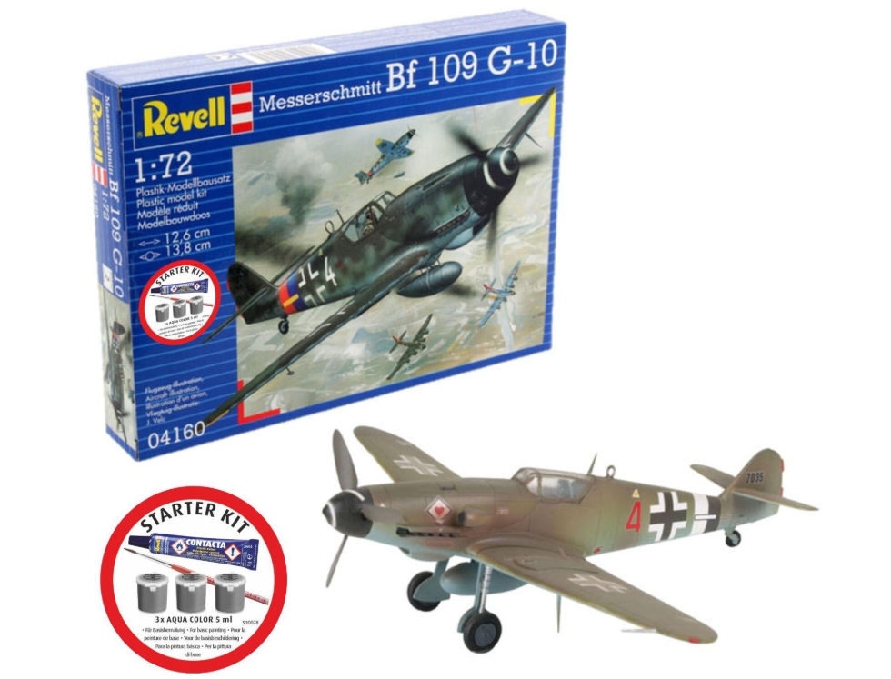 Set macheta Revell Messerschmitt Bf-109 G-10 Starter Kit constructie avion WWII cu accesorii