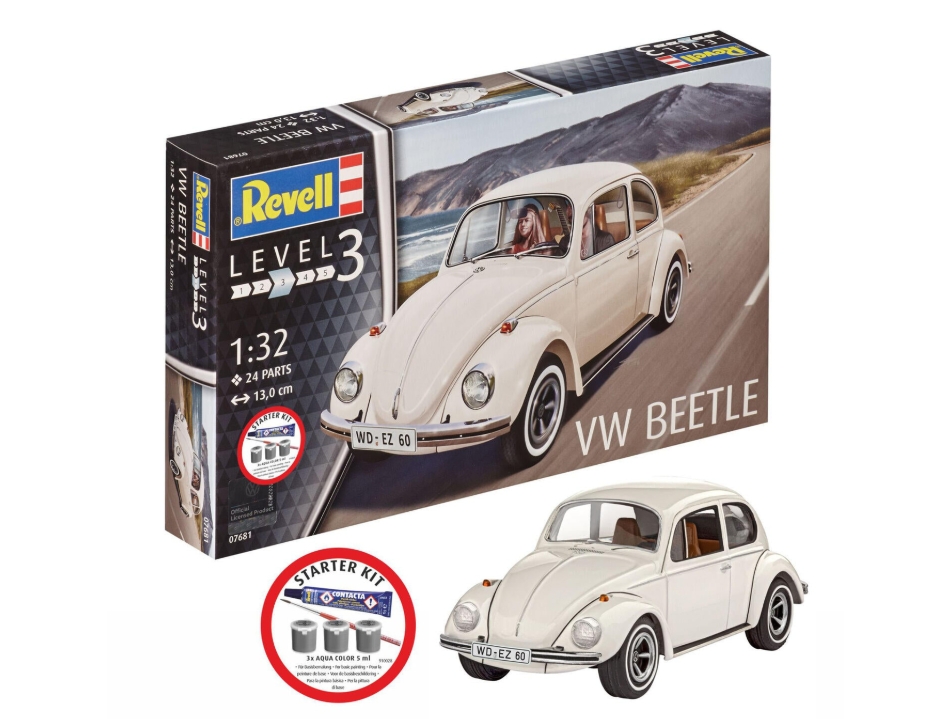 Set macheta Revell Starter Kit Volkswagen Beetle. Kit constructie masina clasica