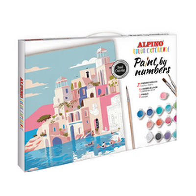 Set pictura pe numere Grecia, contine: panza canvas 40x30cm, 3 pensule