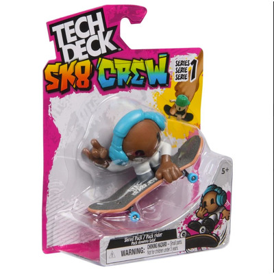 Set tech deck, mini skateboard cu figurina SK8 crew, casca albastra