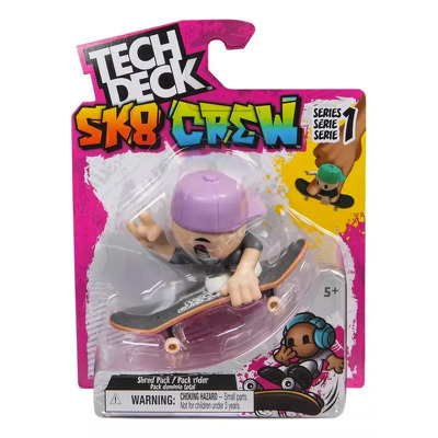 Set tech deck, mini skateboard cu figurina SK8 crew, casca mov