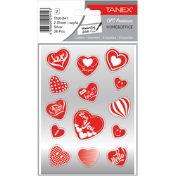 Stickere decorative, 2 file/set, TANEX Kids - inimi - argintii, TNX 341