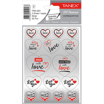 Stickere decorative, 2 file/set, TANEX Kids - inimi - argintii, TNX 343