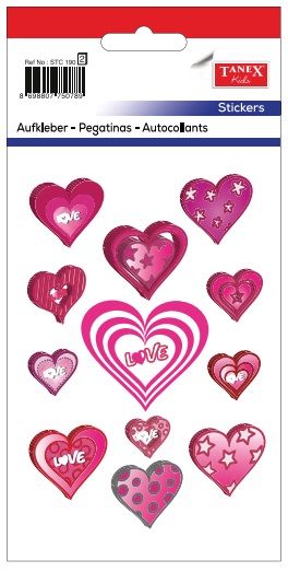 Stickere decorative inimi cu love si stelute, 12 buc/fila, 2 file/set, Tanex Kids
