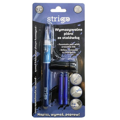 Stilou Strigo cerneala cu stergere si 2 rezerve in blister, albastru