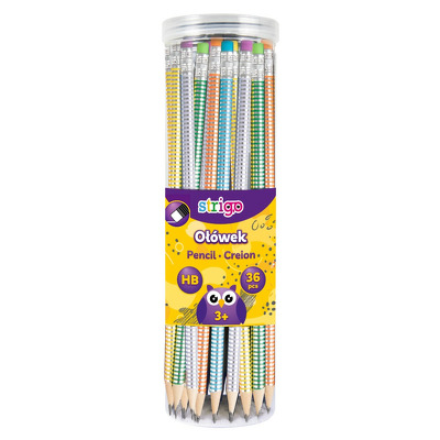 Strigo Creioane HB cu guma de sters multicolora si corp pastel metalic, 36 buc