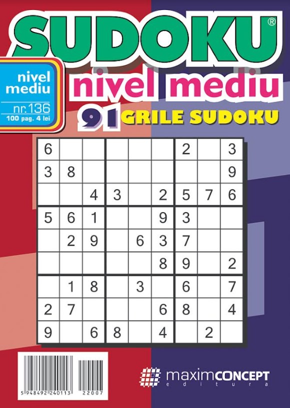 Sudoku nivel mediu. 91 grile sudoku. Numarul 136