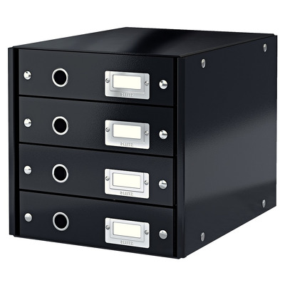 Suport cu 4 sertare, negru, din carton laminat, Leitz