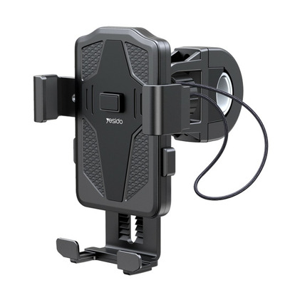 Suport telefon bicicleta Yesido C94, prindere automata cu curele frontale, negru