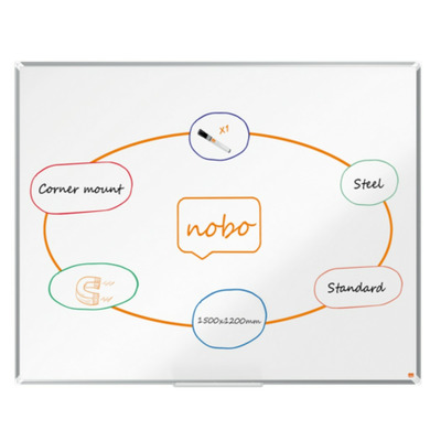 Tabla NOBO Premium Plus, otel lacuit, 150x120 cm, magnetica, include marker si tavita, alb