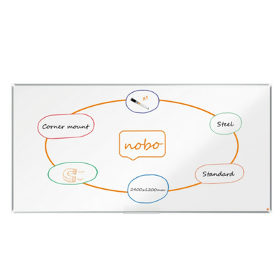 Tabla NOBO Premium Plus, otel lacuit, 240x120 cm, magnetica, include marker si tavita, alb