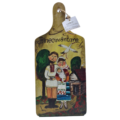 Tablou Binecuvantare - pictat pe tocator decorativ din lemn