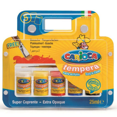 Tempera lavabila,  5 culori x 25ml/set cu pensula gratis, Carioca