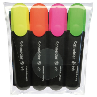 Textmarker Job cu varf lat, 4 culori/set