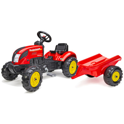 Tractor cu pedale si remorca pentru copii, rosu