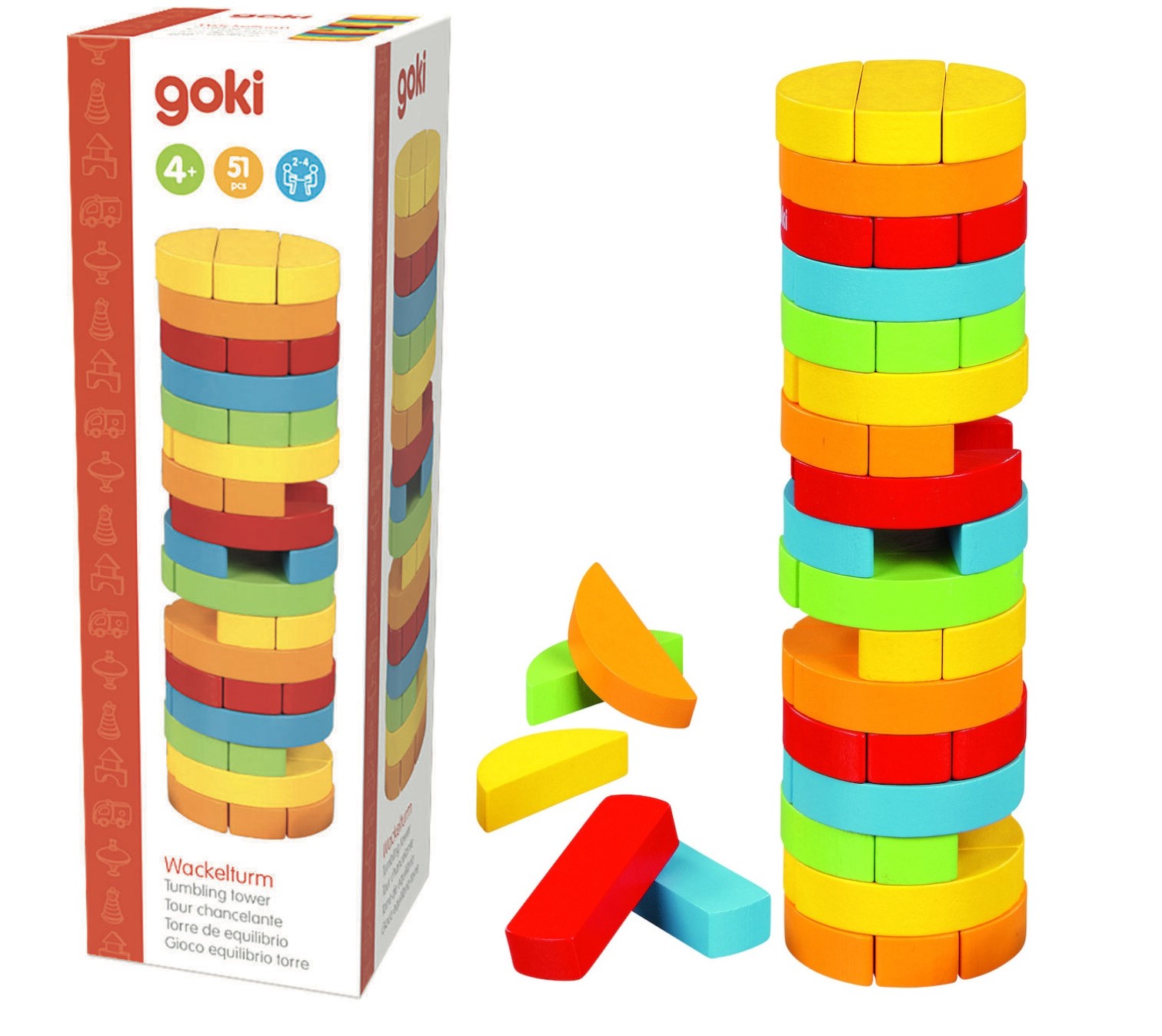 Turnul instabil Jenga rotund cu 51 piese din lemn