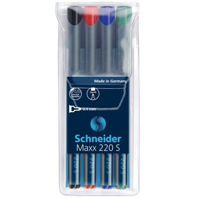 Universal permanent marker Schneider Maxx 220 S, varf 0.4mm, 4 culori/set - (N, R, A, V)